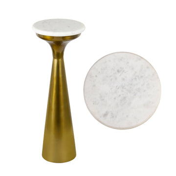 Oliver 22.25" Mid-Century Glam Retro Metal Drink Table with Marble Top